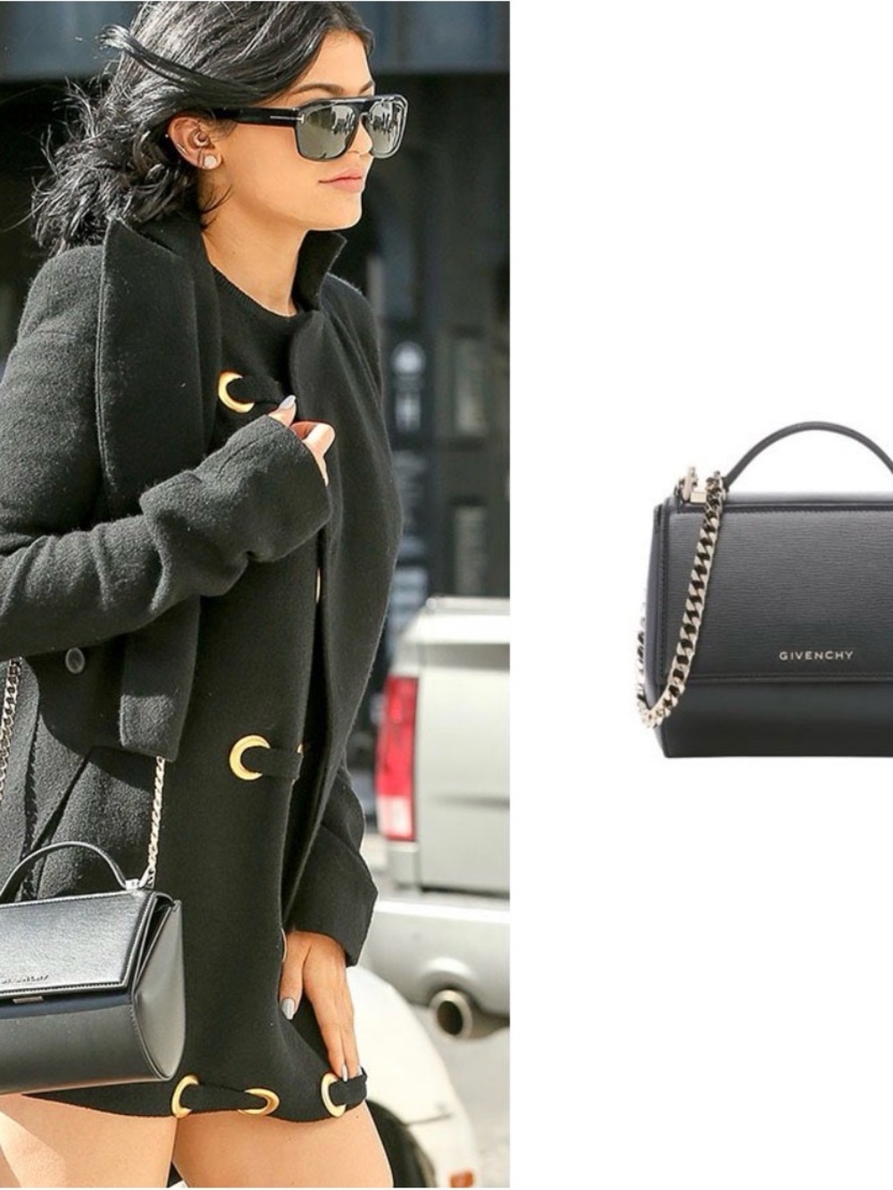 Givenchy Black Leather Mini Pandora Crossbody Bag with Gold Chain Strap Jenner